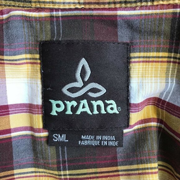 PrAna Mens Organic Cotton Plaid Snap Button Down Shirt size Small Gorpcore - Picture 5 of 5